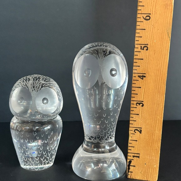 Set of 2 Vicke Lindstrand Kosta Crystal Owls - Signed f 15 & LG 2458 Sweden - Picture 6 of 8
